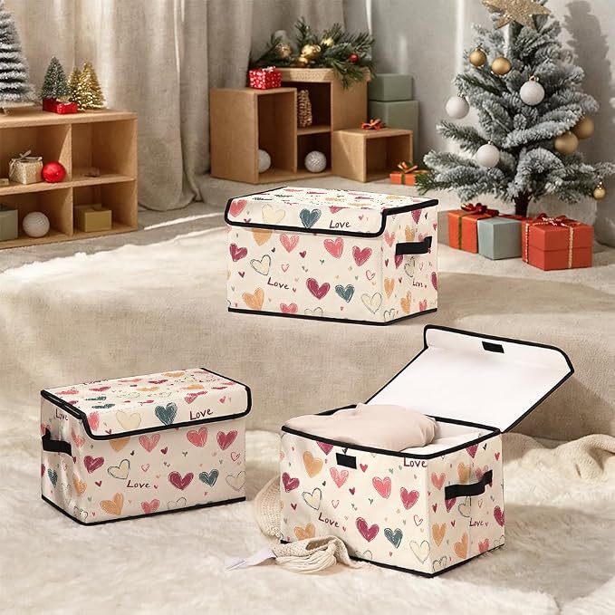 Stackable Clothes Storage Bins with Lids 3 Pack | Closet Organizers Fabric Box for Home and Office,Blanket Clothes Organizers,Under Bed Storage Containers