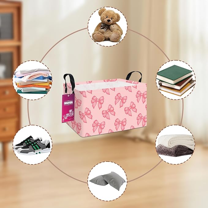 Rectangular Bowknot Storage Basket | Gifts Bag for Toys,Books,Clothes,Gifts,Pets-Perfect for Home,Office,Nursery,Dorm,Shelf