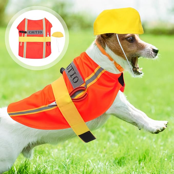 Dog Reflective Vest Construction Worker Pet Costume Christmas Outfits High Visibility Dogs Clothes for Large Medium Small Cats Costumes L