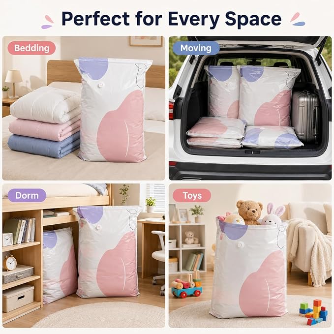 No Pump Vacuum Storage Bags, 3D Space Saver Bags for Clothes, Blankets, Bedding & Comforters, Reusable Vacuum Seal Storage Bags for Moving & Seasonal Storage (L-4PCS)