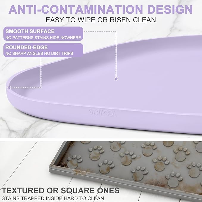 Smilool Silicone Pet Food Mat with Raised Edge for Food and Water Bowl, Dog Feeding Mats, Cat Food Trays for Floor Waterproof, Rubber Tray for Dogs and Cats, 22 x 14 x 0.8 Light Purple