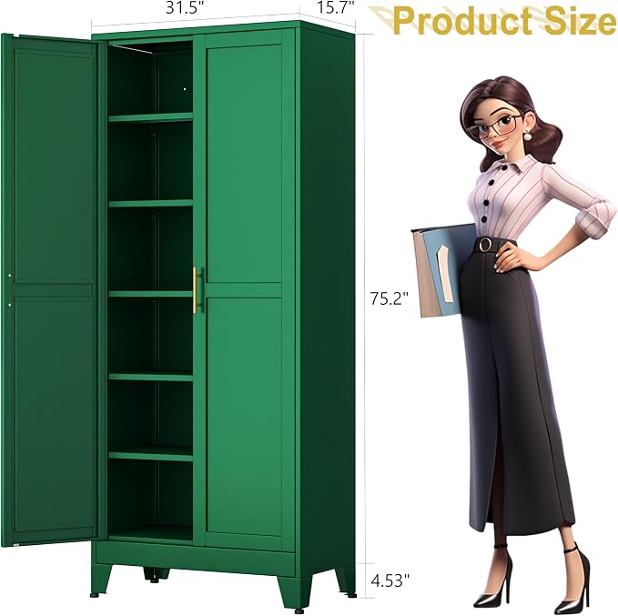 pozdeg 75" Green Heavy Duty Metal Garage Storage Cabinet