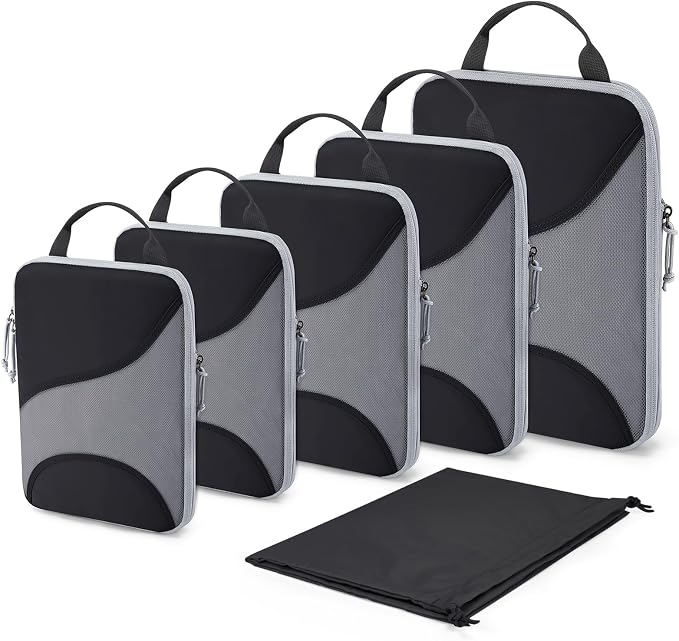 Bagsmart Compression Packing Cubes, Travel Bag Cruise Ship Essentials | Lightweight, Compressible Suitcase Organizer Set fit Standard Carry-On & Checked Luggage, 6 Set, 14 Set Washable Packing Bags