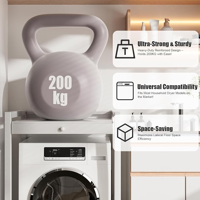 Washer Dryer Stacking Rack, 550lbs Capacity Heavy Duty Washing Machine Storage Utility Rack with Countertop, Height Adjustable Washing Machine Shelf for Laundry Rooms Bathrooms (D)