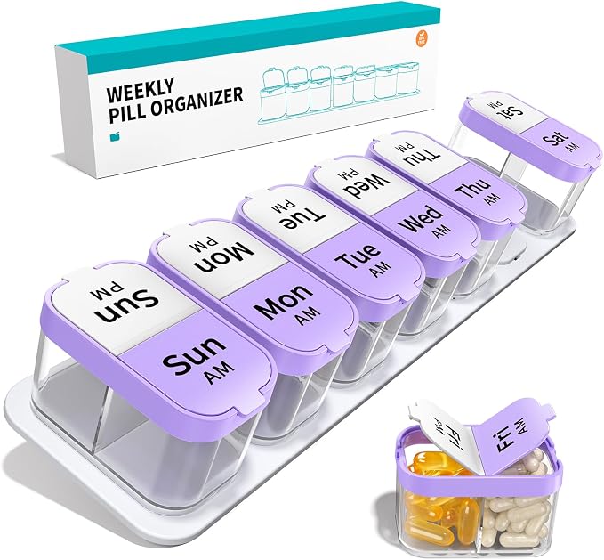 Daviky Large Pill Organizer 7 Day, Weekly XL Pill Box 2 Times a Day, Extra Big Medicine Case AM PM for Vitamins, Supplements and Medication