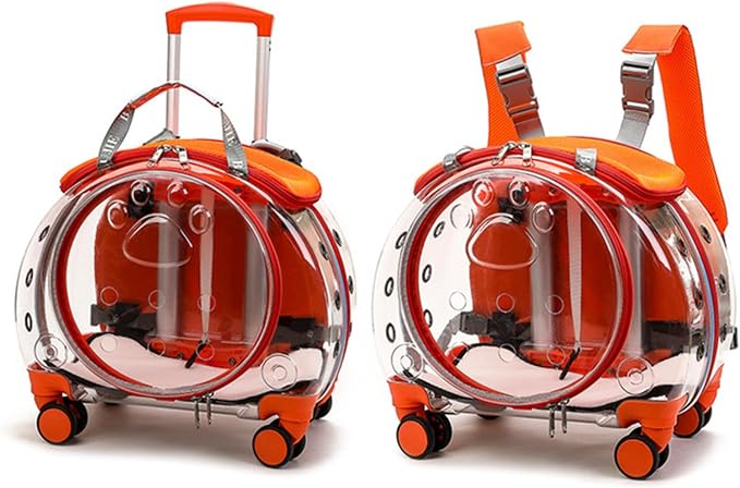 Pet Trolley Case with Upgraded Detachable Silent Wheels, Clear Ventilation Holes Cat Dog Carrier, Cat Dog Carrier with Telescopic Handle, Perfect for Traveling/Taking a Walk Orange
