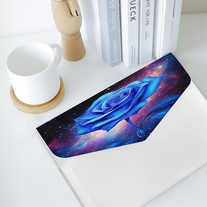 Expanding File Folder, 6 Pockets Accordion File Organizer, Waterproof Space Galaxy Blue Rose Flower Folders for Documents