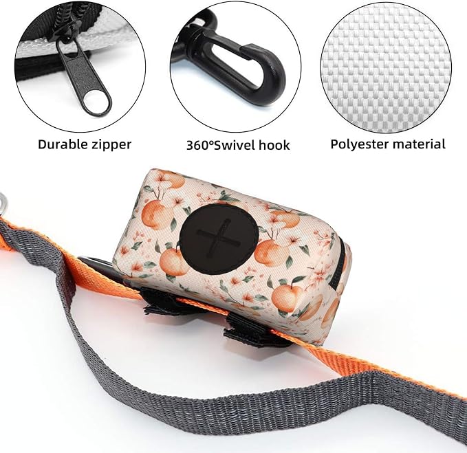 Pinkl Peach Flower Pet Waste Bag Dispenser 0.2L | Portable Dog Poop Holder Waste Bag With Zipper Park Doggy Walking Accessory