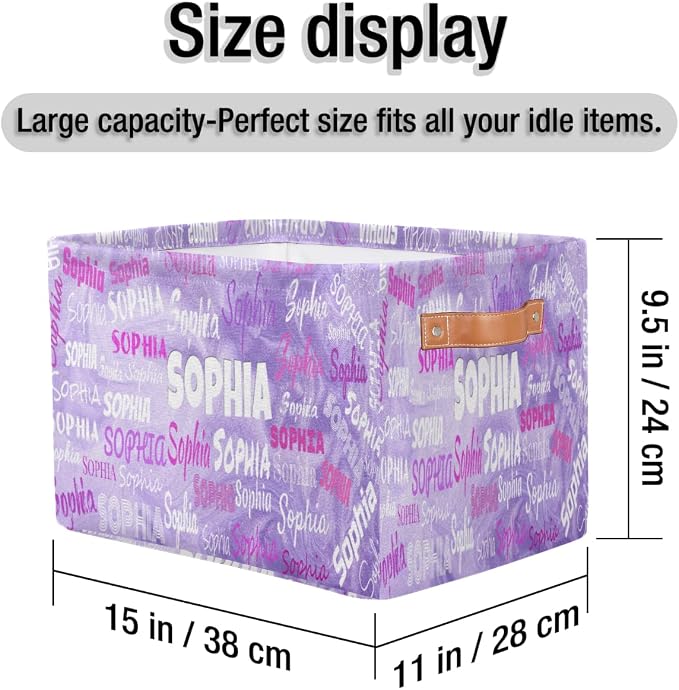 Custom Storage Baskets for Kids with Name, Light Purple Sand Texture | Organizing Boys Girls Pets Toys Closet Shelf Clothes Books
