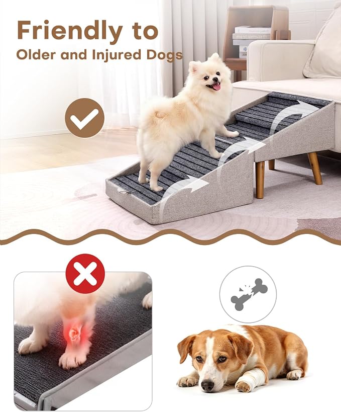 Split Ottoman Dog Ramp for Couch and Bed,17.13" H Dog Stairs for Small Dogs and Cats, Foldable 2 in 1 Pet Steps for Medium Large Dogs and Puppy, Non-Slip Wooden Doggie Steps