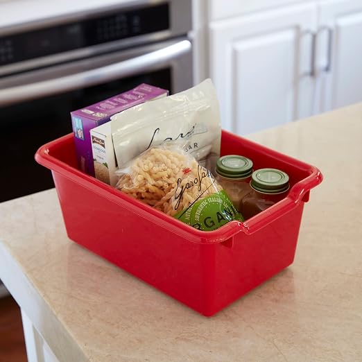 ECR4Kids Scoop Front Storage Bins, Multipurpose Organization, Red, 10-Piece | Durable plastic, GREENGUARD Gold Certified, 1.2 gallon capacity, lightweight & nestable, built-in handle, classroom/home use