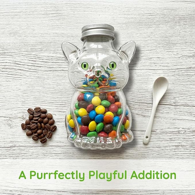 Glass Cat Treat Jar,Cute Cat Cookie Jar with Airtight Lid, Pet Cookie Storage Jars,Reusable Small Pet Snack Storages Jars for Kitchen Storage Supplies,Pets Lovers Gifts,350ml (Clear 1pcs)