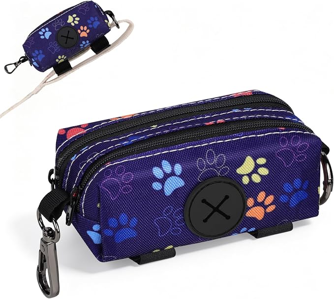 Dog Poop Bag Holder for Leashes 2 Zipper Pockets Navy 1 Pack