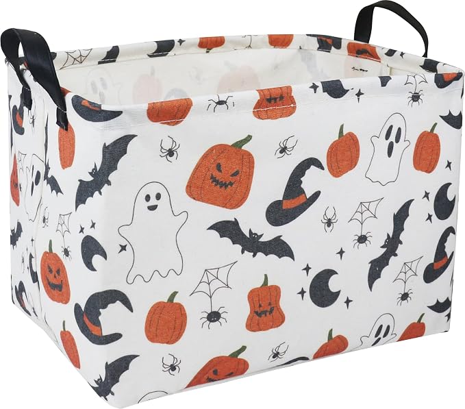 Rectangle Storage Basket with Handles,Collapsible Storage Bin,Books Box,Gift Basket(Original Halloween)
