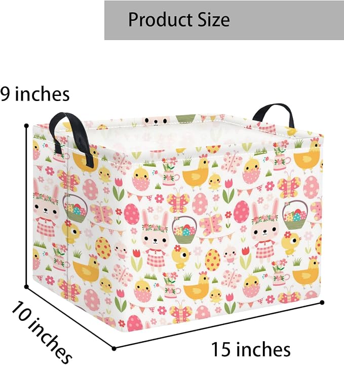 Rectangular Easter Basket Easter Basket for Kids Baby Storage Basket Cute Toy Storage Bin Organizer Shelf Book Basket Easter Room Decor(Pink Easter Egg)