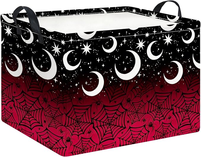 Rectangle Storage Basket with Handles,Collapsible Storage Bin,Books Box,Gift Basket(Dark Night Spiderweb)