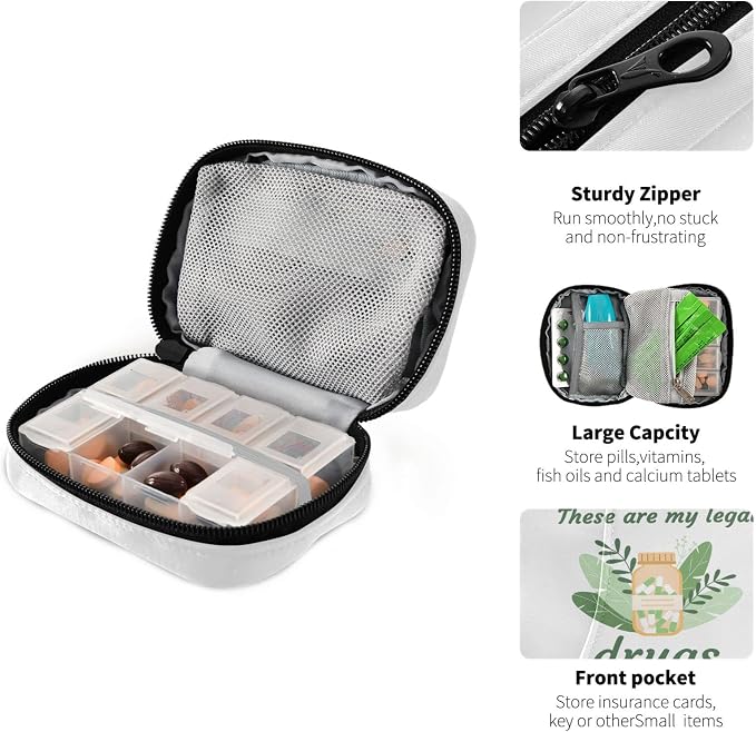 Pill Organizer Phytotherapy Pill Box 7 Day Pill Case Bag Travel Pill Organizer Bag with Zipper Portable Weekly Case Compact Size for Vitamin Supplement Holder