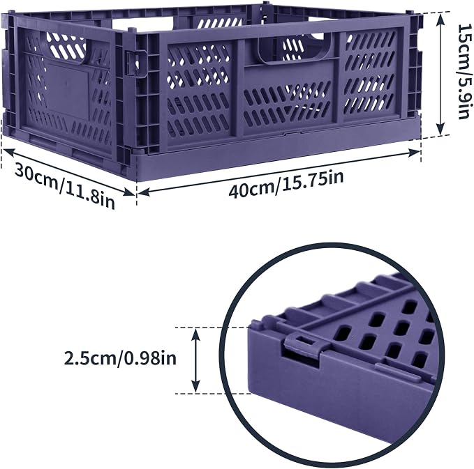 2 Pack Stackable Storage Crates, Plastic Foldable Baskets Large Blue | Easy-carry handles, suitable for toys books groceries office supplies and household storage for home office shopping