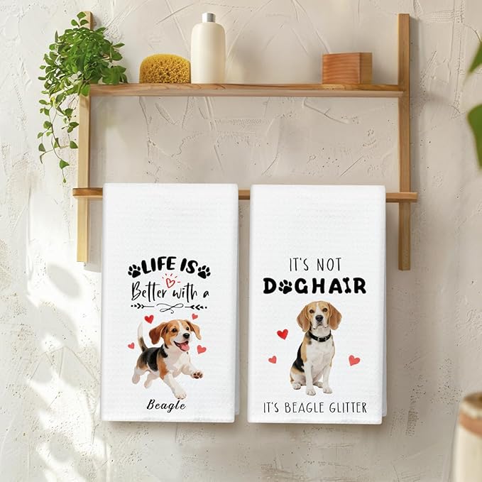 WwongxianB Beagle Dog Kitchen Towels Decorative Set of 2, Funny Tea Towel Hand Towels Highly Absorbent Dish Cloths 16x24 Inches, Bathroom Dining Room Decor, Beagle Gifts for Dog Lovers -03