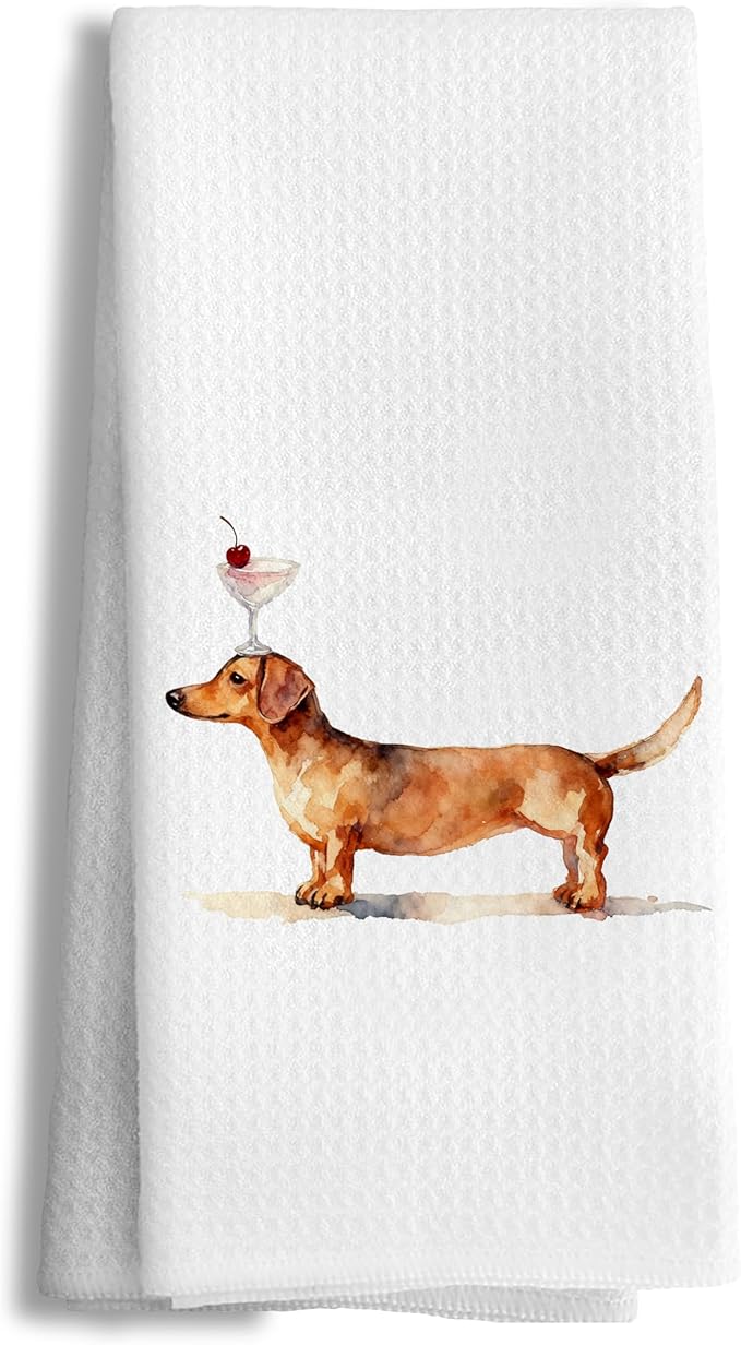 efgthyjdh072 Funny Cocktail Dachshund Kitchen Towels Decorative, Dachshund Lover Gifts Hand Tea Towels for Kitchen Bar Cart, Cocktail Lover Gifts Dish Towel Dishcloth, 16x24 Inch