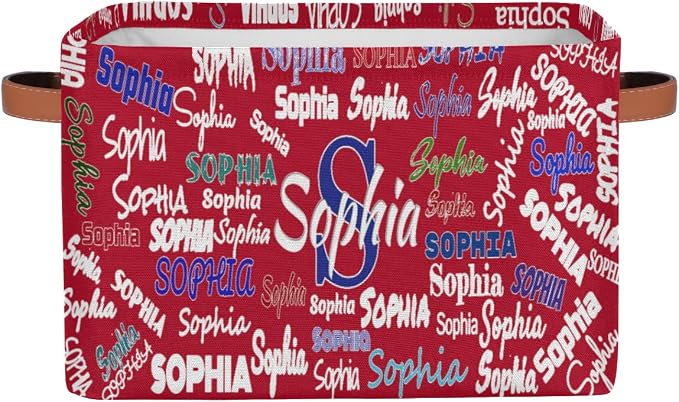 Personalized Storage Basket with Name, Rectangle Toys Storage Bin with Handles for Baby, Boys, Girls, Collapsible Basket for Clothes, Books, Solid Red Color