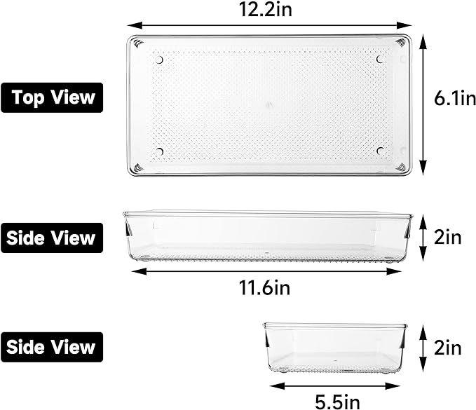 5 Pack Clear Plastic Drawer Organizer Tray Cutlery Utensil Makeups Drawer Silverware Organizers 12" X 6"
