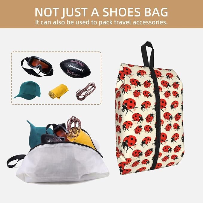 Ladybird Travel Shoe Bag for Men & Women, Waterproof Shoe Storage Organizer with Zipper, Portable Shoe Pouch for Sneakers, Heels, Sandals, Gym & Travel Luggage 2PCS