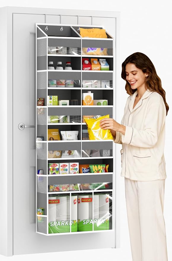 Over the Door Hanging Organizer - 50lb Load Closet Door Storage with Large Pockets, Behind The Door Organizer for Bathroom Nursery Dorm