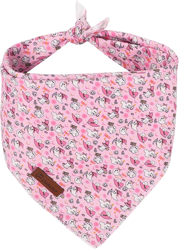 Halloween Dog Collar-Pink Ghost Dog Bandana- Cute Ghost Dog Bandanas Adjustable Dogs Collar for Small Medium Large Dogs