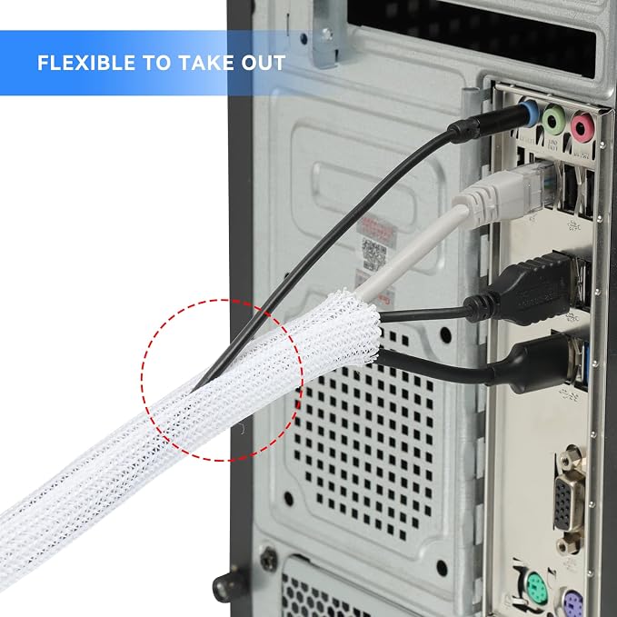 AGPTEK Cable Sleeve, 10ft - 1.5 inch Cable Management Cord Hider, White | Desk Cord Cover Organizer Wire Hider for Office Computer TV Wire Loom Tubing Pet-Proof Cord Protector from Cat Dog Chewing
