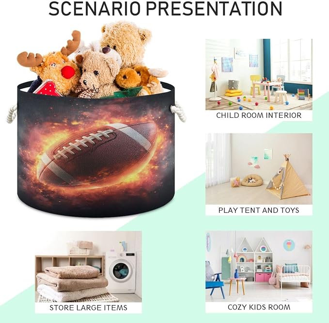 DOMIKING Large Storage Basket for Toys Burning Football Ball Dark Storage Bin Box Kids Laundry Hamper for Nursery Clothes Toys Books Home Decor