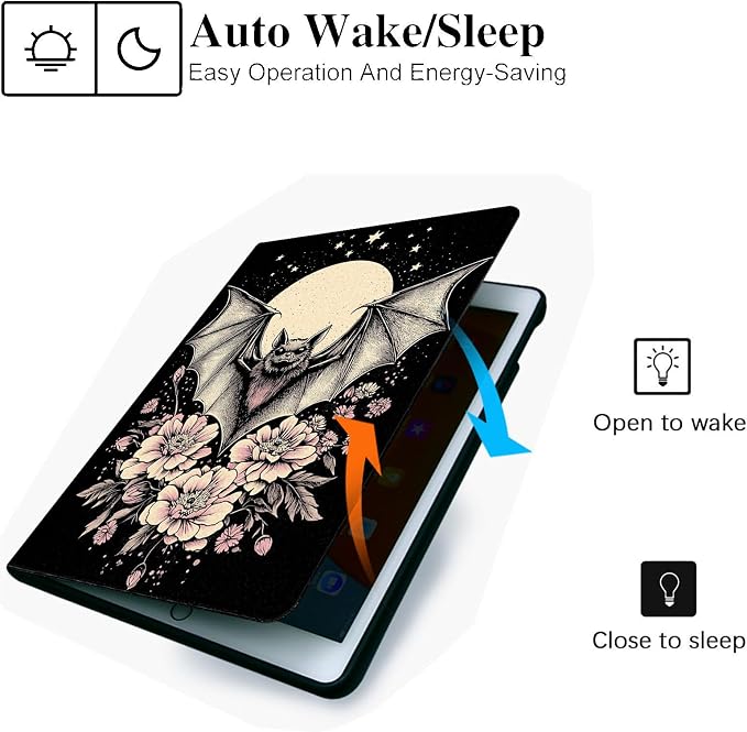 for Microsoft Surface Pro 8-13" 2021 Tablet Case,Auto Wake/Sleep,Adjustable Stand Protective Cover - Bat Moon Floral