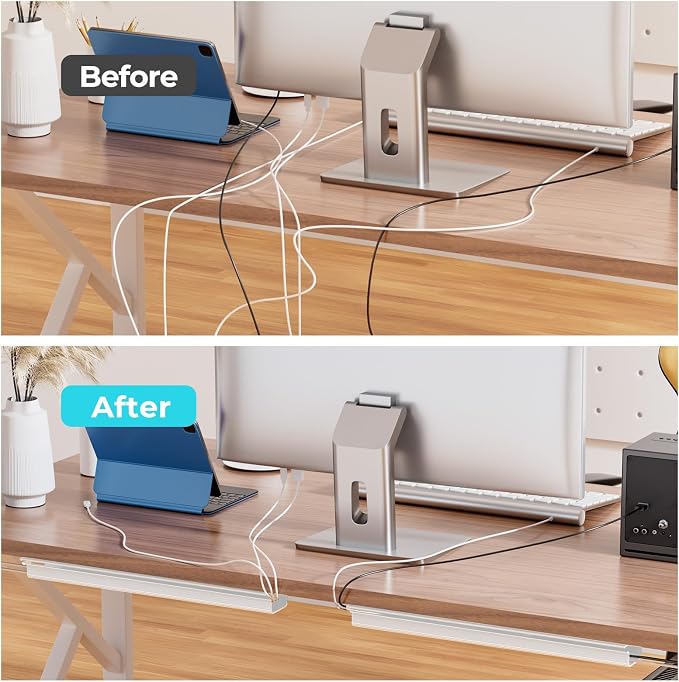Delamu 2 Pack Safe 15.7in Tidy Cable Management Solution, Protect Kids Pets with Home Office Cable Management Under Desk, Cable Organizer, Cable Management Kit, Cord Organizer for Desk, White