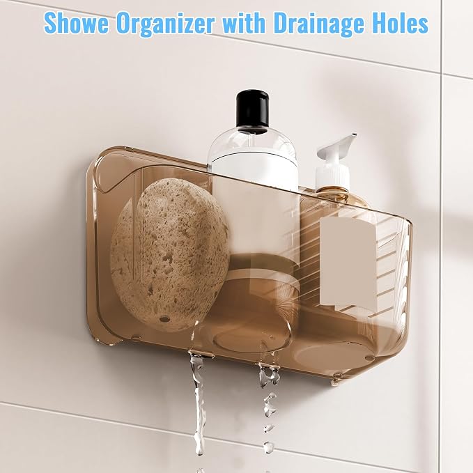 CGBE 2-Pack Cabinet Door Organizer, Self Adhesive Bathroom Shelves, Amber | Acrylic Shower Caddy, Wall Mounted Storage, No Drilling, Automatic Draining, For Cabinet Door and Shower Wall