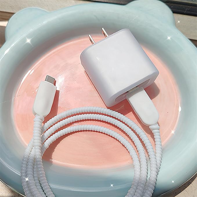 Cute Charger Cord Protector for iPhone Charger,Classic Clear Charger Cable Protector Wire Saver,Not Yellowing,Soft Frosted Phone Cable Protector Silicone Charger Cover,Cable Charger Protector