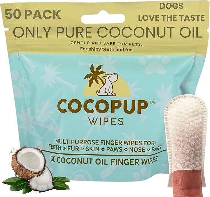 Cocopup Dog Teeth Cleaning Wipes Ear Nose Paws Fur Cleaner Pure Coconut Oil 1 Pack of 50