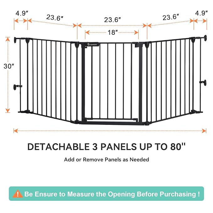COMOMY 80" Extra Wide Baby Gate, Dog Gate for House Stairs Doorways | Auto Close Pet Gate with Door Walk Through, 5 Metal Panels, Hardware Mounted Baby Fence Indoor Outdoor(30" Tall,Black)