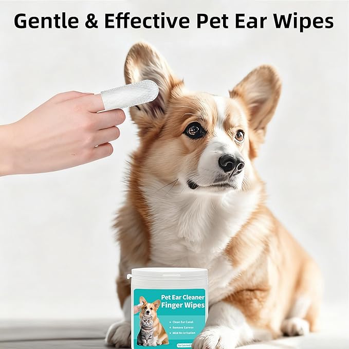 Pet Wipes 3-in-1 Kit for Dogs & Cats - Pet Cleaning Gloves, Ear Cleaner Finger Wipes & Body Wipes, Hypoallergenic Thickened Formula, Deodorizing & Rinse-Free for Grooming Travel