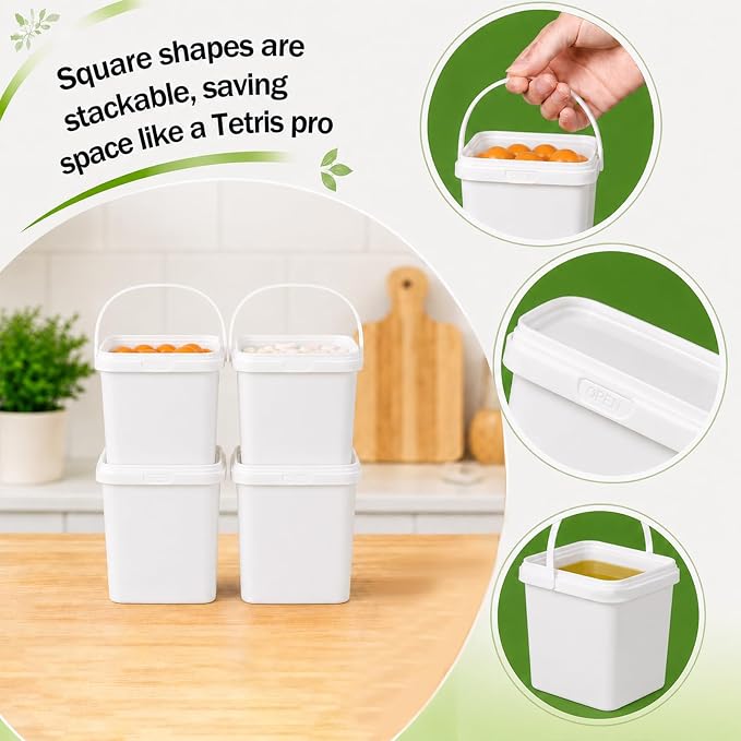 METAPACK 0.5 gal/2L Square Food Storage Container with Lid and Handle | Stackable Containers for Candy, Desserts, Party Favors, Kids Snacks, Kitchen Organization and Portable Food Storage