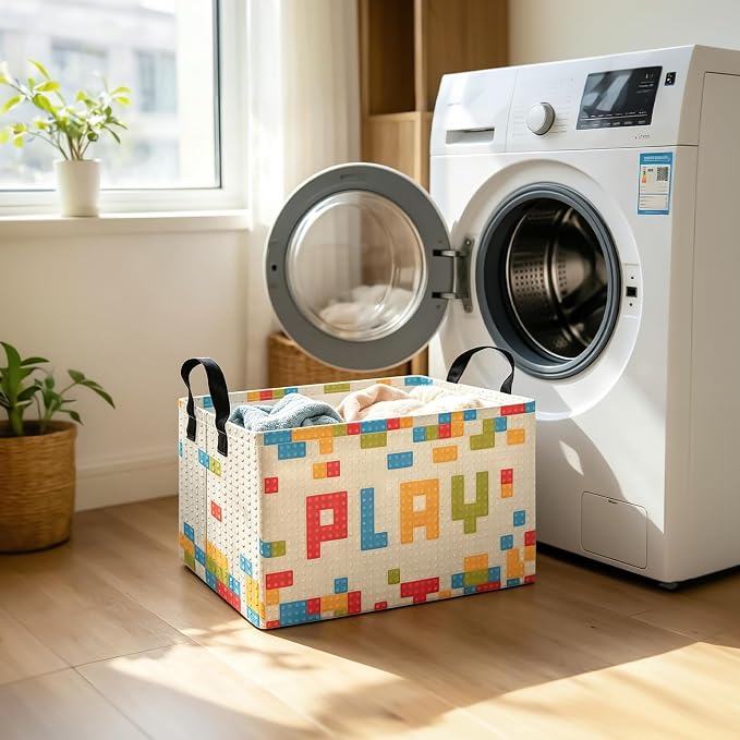 Rectangular Building block Storage Basket | Gifts Bag for Books,Clothes,Gifts,Pets-Perfect for Home,Office,Nursery,Dorm,Shelf
