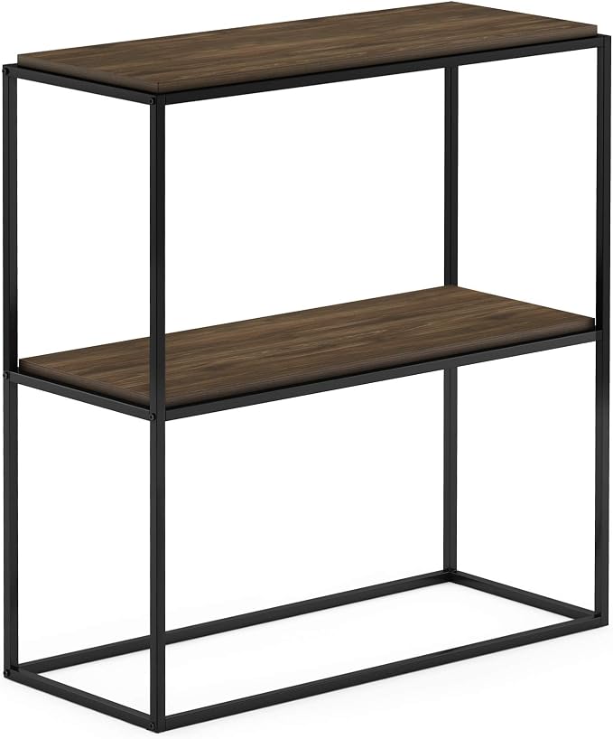 Furinno Moretti 2-Tier Metal Frame Storage Shelves, Columbia Walnut | Easy Assembly, Stackable, Rectangular, Book Shelf, Display Shelf, for Organization, Living Room, Garage, Home Office