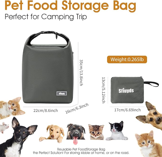 Travel Dog Food Container Pet Food Storage Bag Containers 2PCS Collapsible Travel Dog Bowls Waterproof Camping Storage Essentials Kibble Carrier 20L Easy to Clean (Grey, Small)