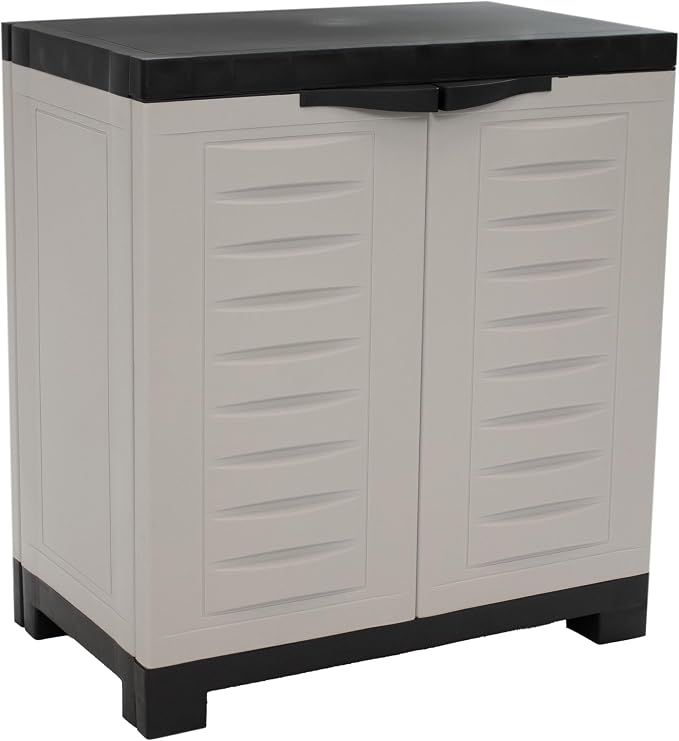Sunnydaze 25.5" Garage Storage Cabinet with Adjustable Shelf, Gray | Heavy Duty Resin Storage Cabinet Resists Rust & Peeling, Easy-Clean Utility Cabinet with Doors for Garage, Closet, Office