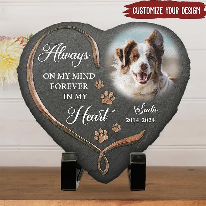Wrappiness Pet Memorial Stone - Angels Sometimes Have Paws, Personalized Dog Memorial Gifts, Remembrance Condolences Bereavement Gifts for Loss of Pet Custom Photo (Heart 02, Stone with Stand)
