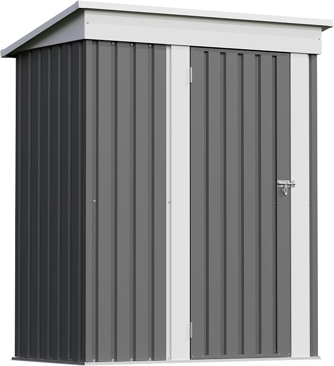 Patiowell 5x3 FT Outdoor Storage Shed, Garden Tool Shed | with Sloping Roof and Lockable Door, Metal Shed for Backyard Garden Patio Lawn, Gray