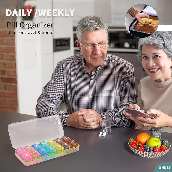 Pill Boxes and Organizer 2 Times a Day, Pill Organizer 2 Times a Day, Weekly Pill Organizer, Travel Pill Organizer Case for Vitamins, Fish Oils+ 2 Detachable Cute Pill Organizer (White)