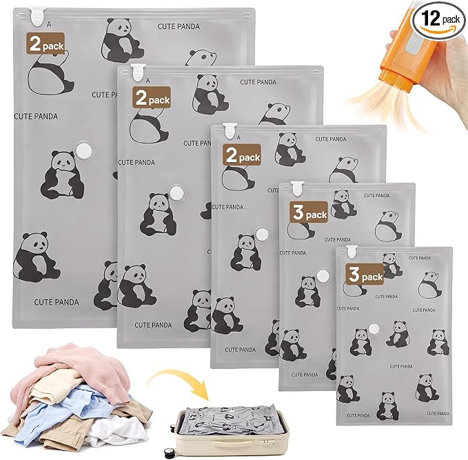Vacuum Storage Bags with Cordless Pump for Travel & Clothing | Oxford fabric,leak-proof, 5 sizes: XS to Jumbo,Fits 20" carry-on to king comforters.3-in-1 Cordless pump,Reusable