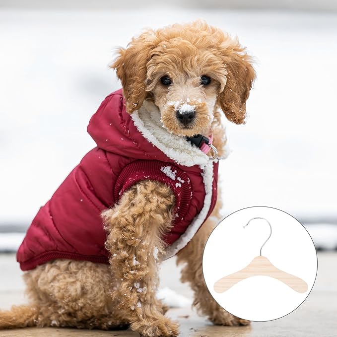 10pcs Dog Clothes Hanger Wooden Pet 16cm for Clothing | Wood and Stainless Steel Build, Silver Finish, Simple Organizer for Pet Owners, Fits Apparel Storage Needs