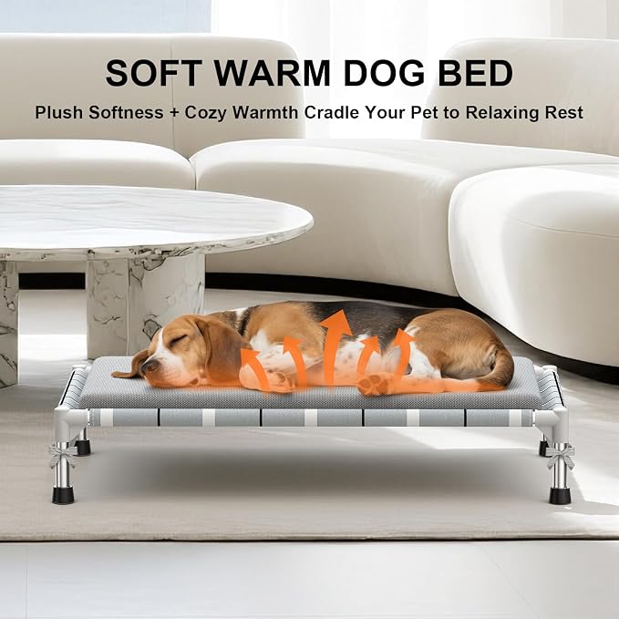 Elevated Dogs Bed with Cushion, Raised Cooling Lifted Outdoor Dog Mat Beds | Medium Portable Lifted Pet Cot Stainless Steel Frame Indoor Outside Breathable Hammock Beds