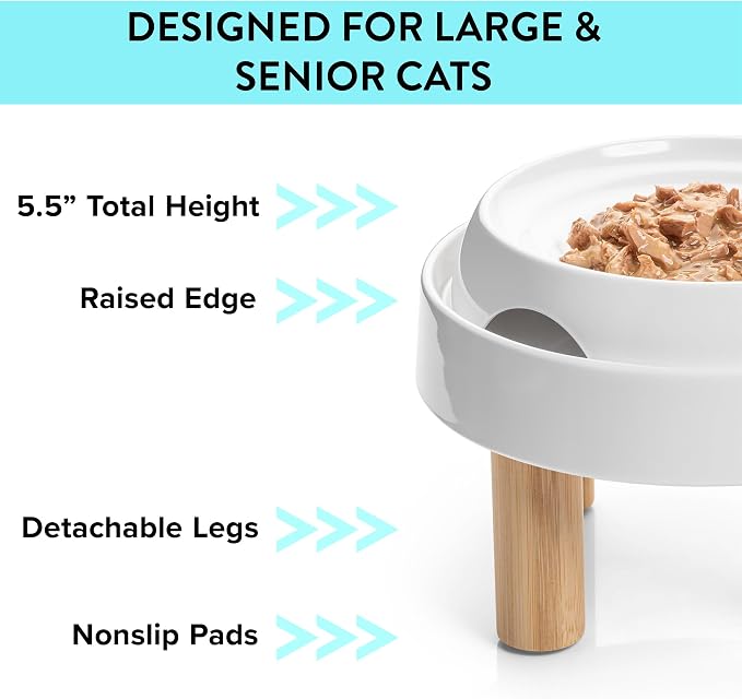 CatGuru Food Table for Cat Bowls, Elevated Feeding Station for Cat Food Bowl, Raised Stand for Food and Water Bowls, Pet Feeder for Indoor Cats, Stress Free Stand for Pet Dishes (Marshmallow, High)